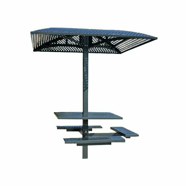 Paris Site Furnishings PSF Single Pedestal 46'' Square Surface Mount Perforated Steel Picnic Table with 4 Attached Seats 969SPS4PSSF